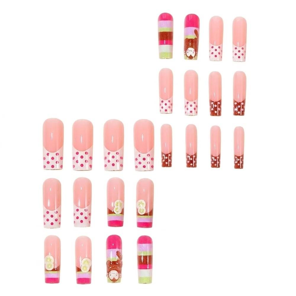 24pcs Monkey Banana Chips Decor Press On Nails Y2K French Nails Reusable Fake Nails Girls