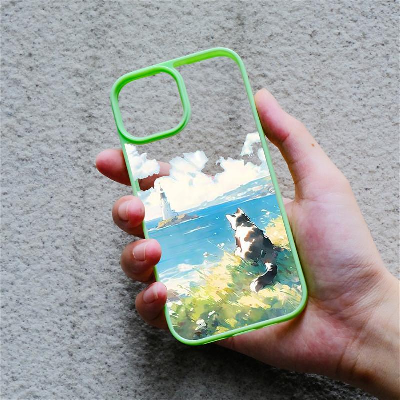 Luxury Scene Lovely Cat Case For IPhone 13 11 12 14 15 Pro Max 7 8 Plus XR XS Max Woman Cute Clear Back Cover Phone Accessories