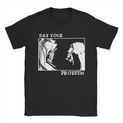 Men's T-Shirts Eat Your Protein Aot Eren Yeager Attack On Titan Hipster 100% Cotton Tees Short Sleeve T Shirts Clothing Big Size