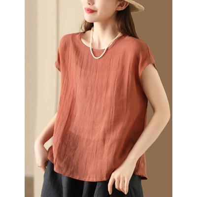2026 Summer Women's Loose Fit Solid Color Short Sleeve Pullover Top