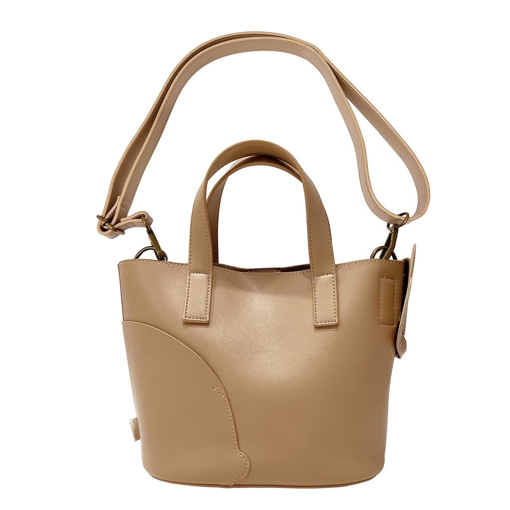 Synthetic leather shoulder cat motif tote bag [Rootote] EU.Deli.2way.neco (Beige)