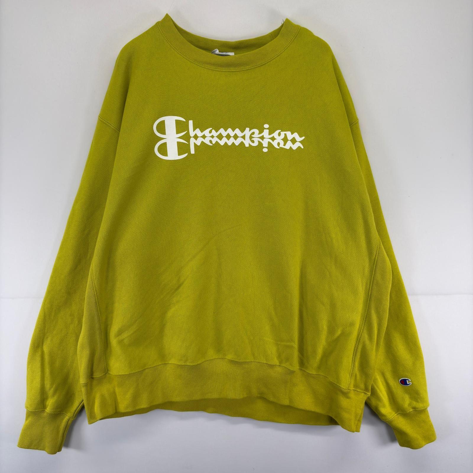 Used Vintage Champion Sweatshirt Reverse Weave Large Size Logo Print Sweatshirt 2XL Green Men s
