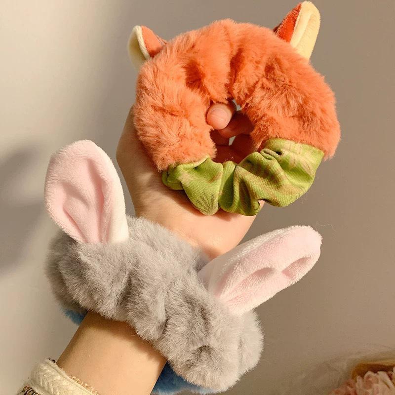 Zootopia Judy & Nick Plush Hair Tie Headband - Women's Autumn/Winter Elastic Ponytail Holder Hair Accessory
