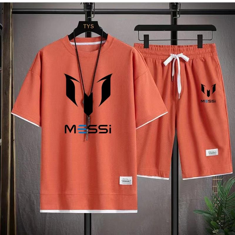 men's T-shirt and shorts set, summer sportswear, loose fitting T-shirt, 2 pieces