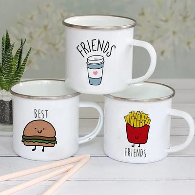 Best Friend Print Creative Retro Tea Juice Milk Enamel Cup Coffee Mug Wine Drink Cups Camping Heatable Drinkware Mugs Best Gifts