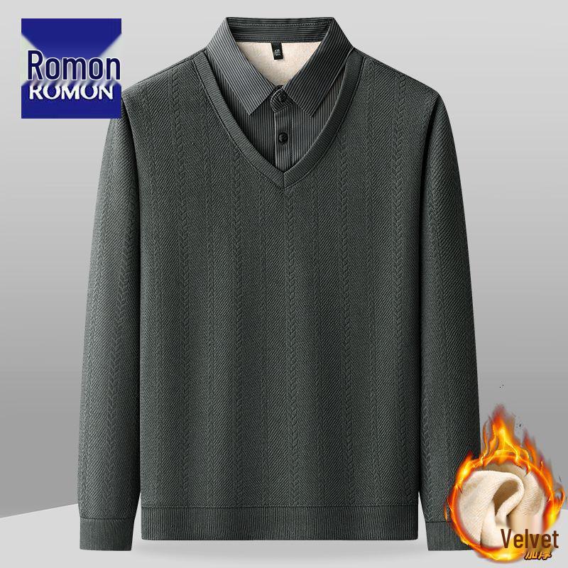 

LOMON Men s Business Casual Two-Piece Hoodie with Shirt Collar, Thickened Plus Velvet Warm Sweater 4XL 180-200 lb