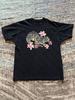 Retro-style Black T Shirt with Tiger and Pink Lily Floral Print, Made of Soft Pure Cotton, Unisex Casual Streetwear