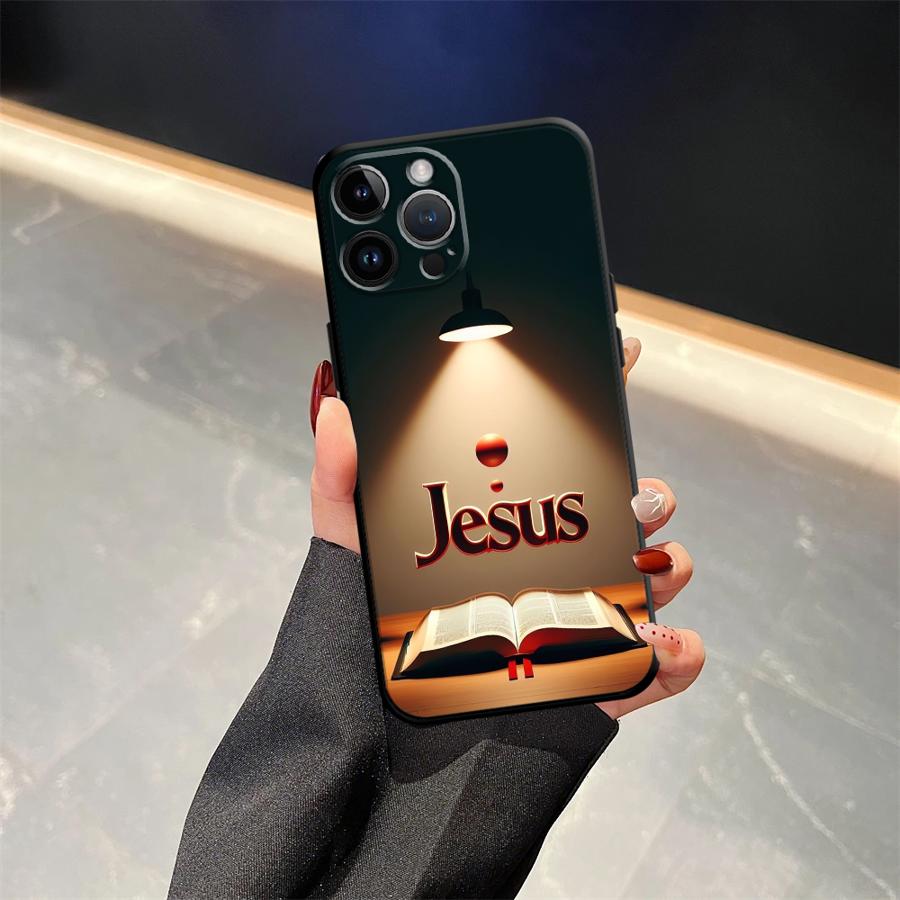 The Cross Jesus Pattern Black Soft Phone Cover Case for iPhone 13 12 11 17 Pro Max XS Max 7 8 15 16 14 Plus 17Air XR
