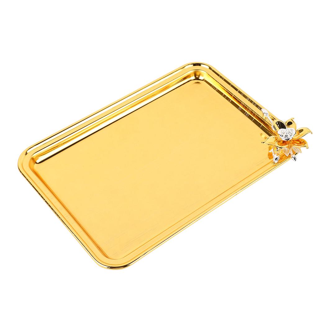 Plateau de service de table Européen Léger Luxe Décoratif Rectangulaire Plateau de service alimentaire avec décor floral pour Salon KTV Hôtel Or