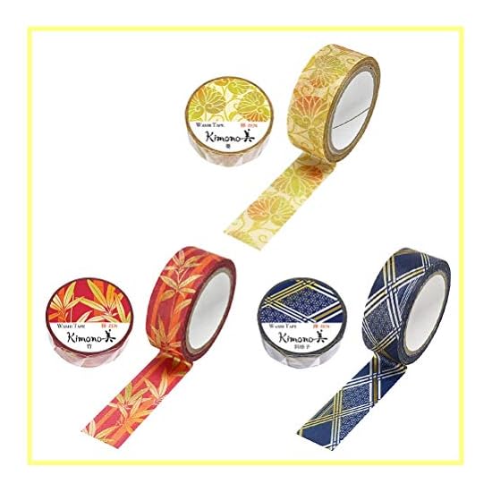 Kamiiso Sansho Made in Japan Washi Masking Tape, kimono-bi 3-roll set (Aoi, Bamboo, Diagonal Lattice