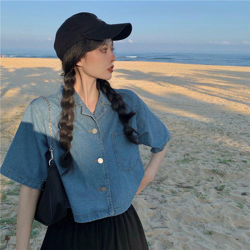 Petite Women s Plus Size Long Sleeve Top Slimming Denim Two-Piece Set L (105-115 jin)