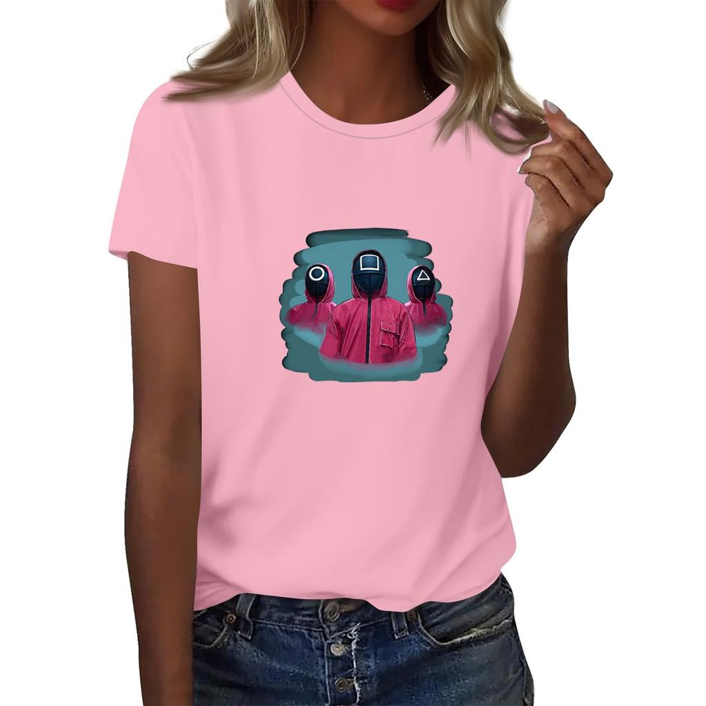 Damen Rundhals Bedrucktes Kurzarm T-Shirt Top