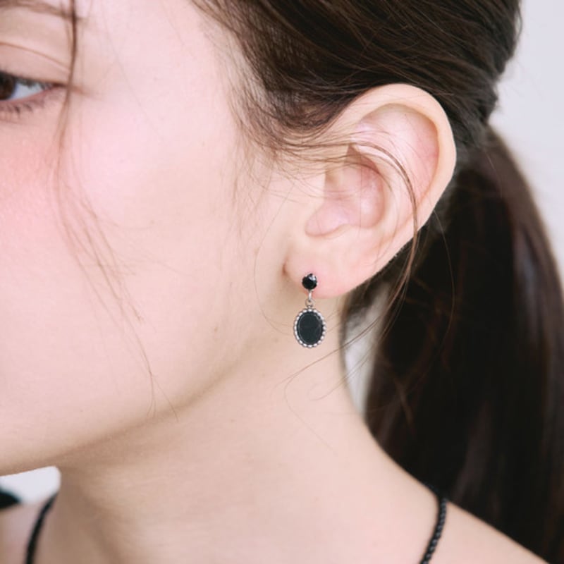 NUOY Elegant Black Dot Onyx Drop Earrings