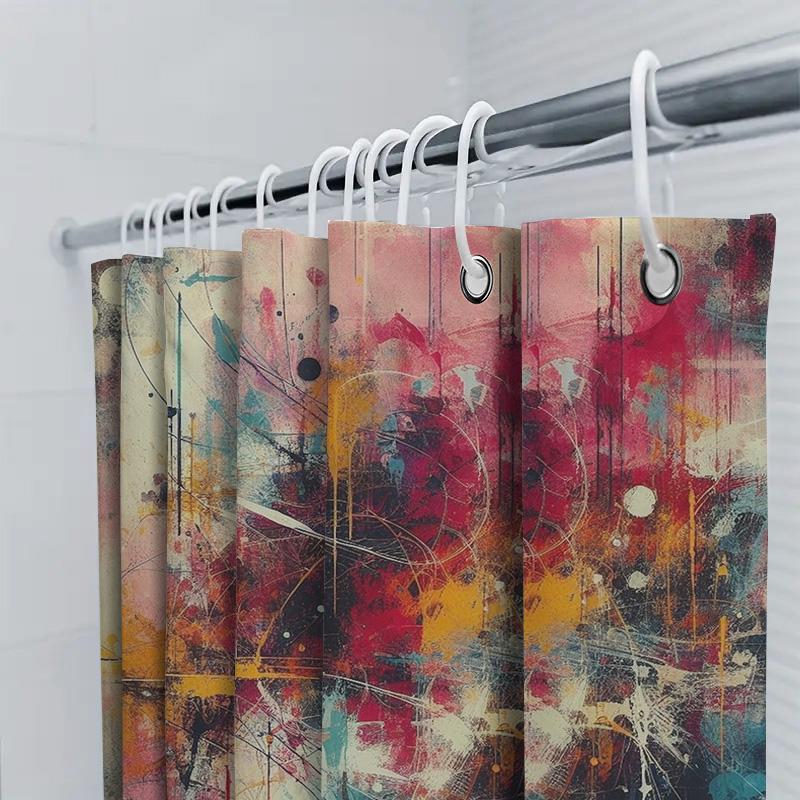 Modern Abstract Shower Curtain Artistic Bathroom Decor In Red Blue Yellow White Black Splash Watercolor Pattern Made Of Waterpro