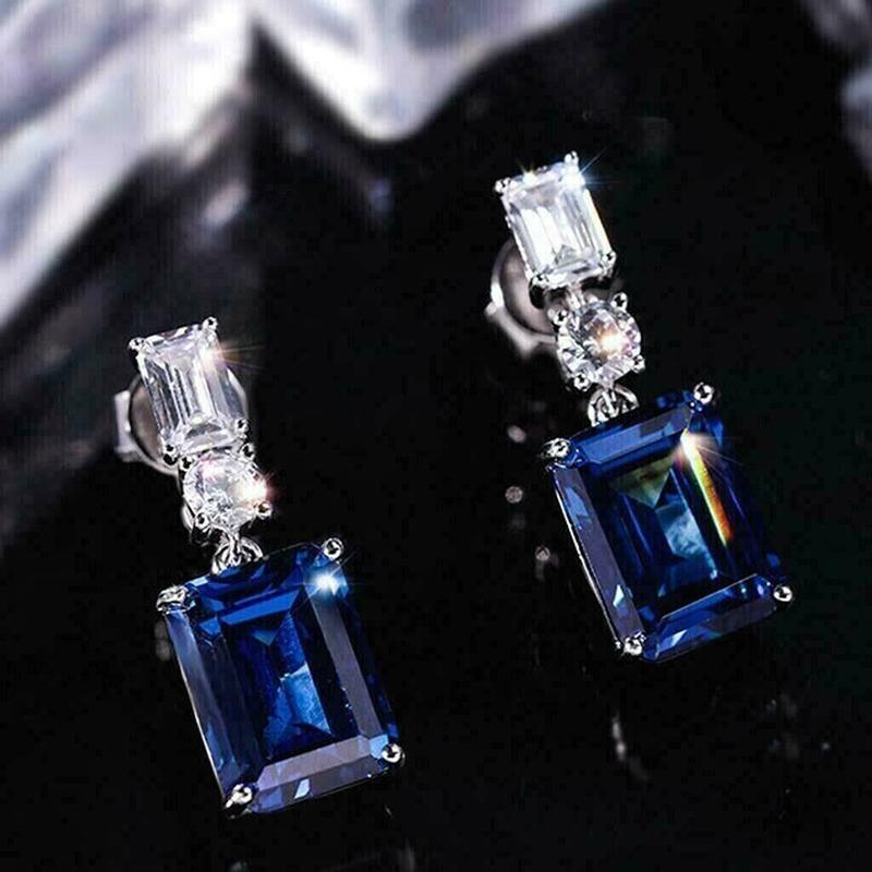 Xiaomi Huitan Trendy Geometric Blue Cubic Zirconia Drop Earrings for Women Silver Color Fashionable Female Ear Accessories Hot Jewelry