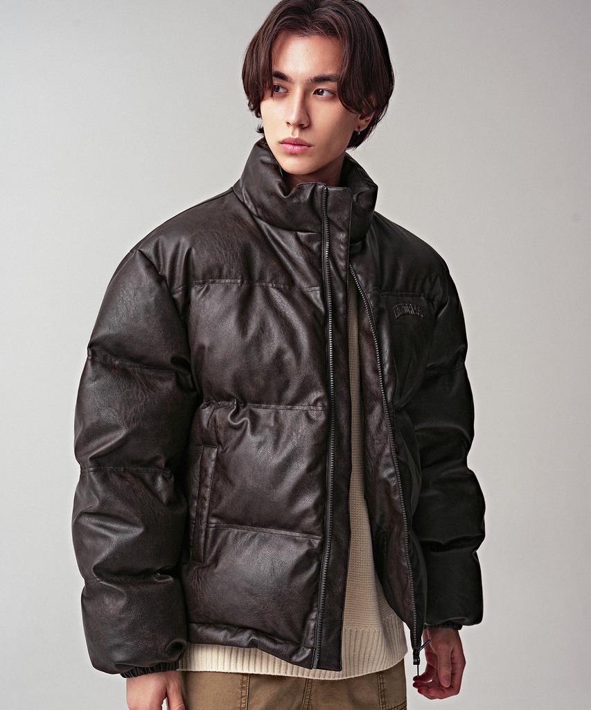 Avandress Vintage Art Leather Over-Fit Puffer Brown
