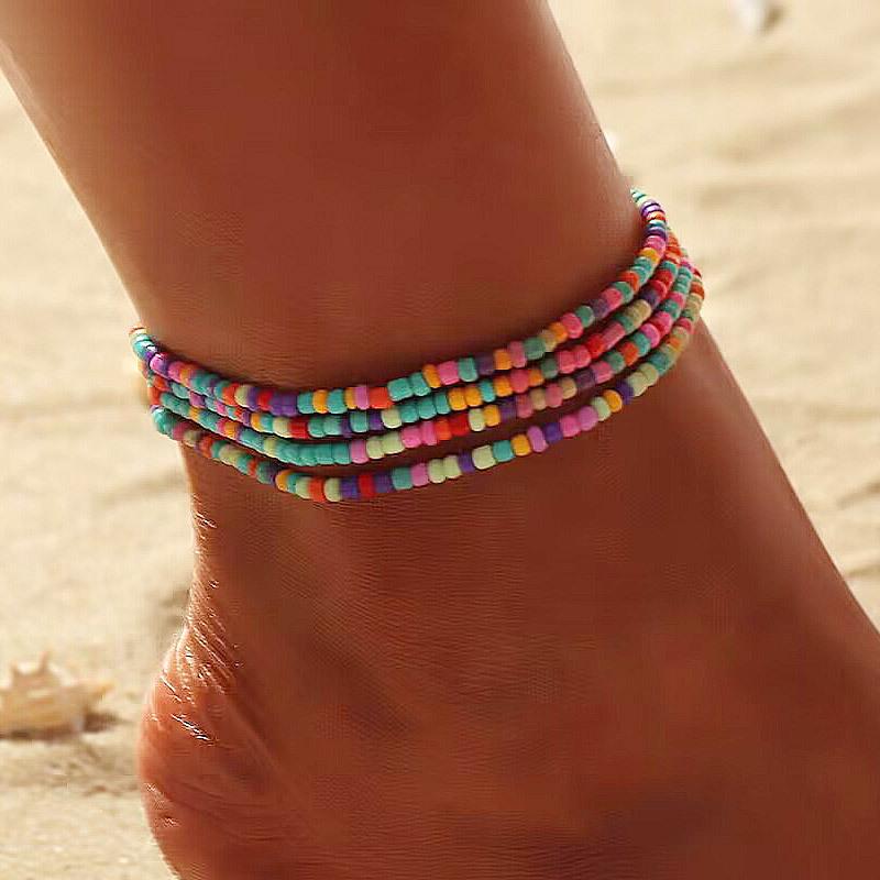 Handmade Colorful Multi - layer Beaded Anklet , Fashion Creative OL Style Beach Chain for Women multicolor