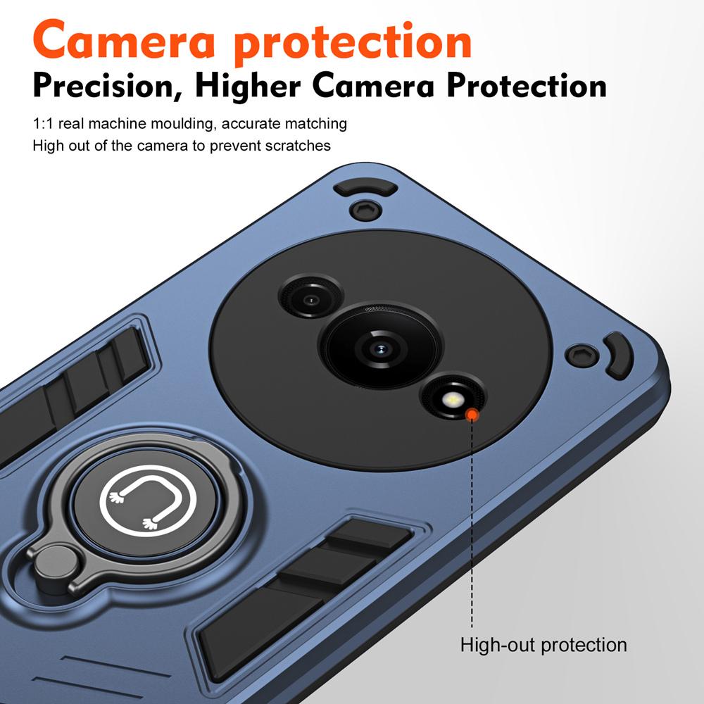 KEYSION Shockproof Armor Case for Redmi A3 Slide Camera Lens Protection Ring Stand Phone Back Cover for for Xiaomi POCO C61