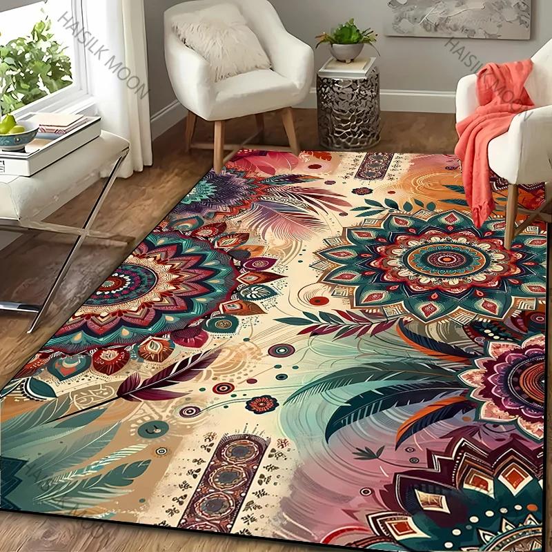 Color Four Seasons Home Non-Slip Carpet Mandala Flower Rug for Living Room Bedroom Sofa Office Large Area Decorative Mat Gift