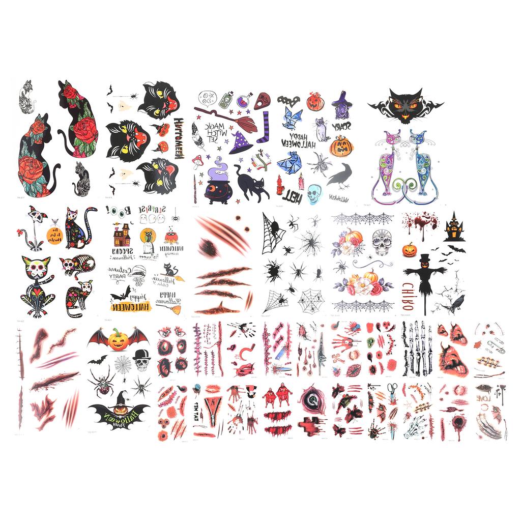 33pcs Fake Scars Tattoo Sticker Temporary Zombie Halloween Face Body Makeup Tattoos