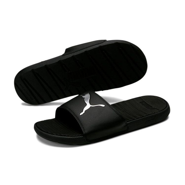 Puma Cool Cat Series Thick Sole Comfortable Versatile Slide Sandals Men Footwear Black Silver 371048-01