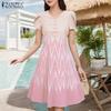 ZANZEA Women Casual V-Neck Summer Short Sleeve Print Dress