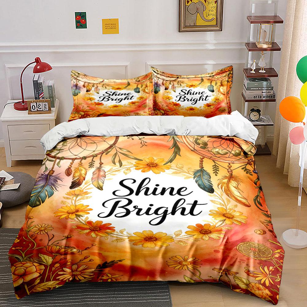 Yellow flowers and feathers. Bedding sets Duvet cover sets Duvet covers Pillowcases(1 * Duvet Cover 2 * Pillowcases, without duvet insert)