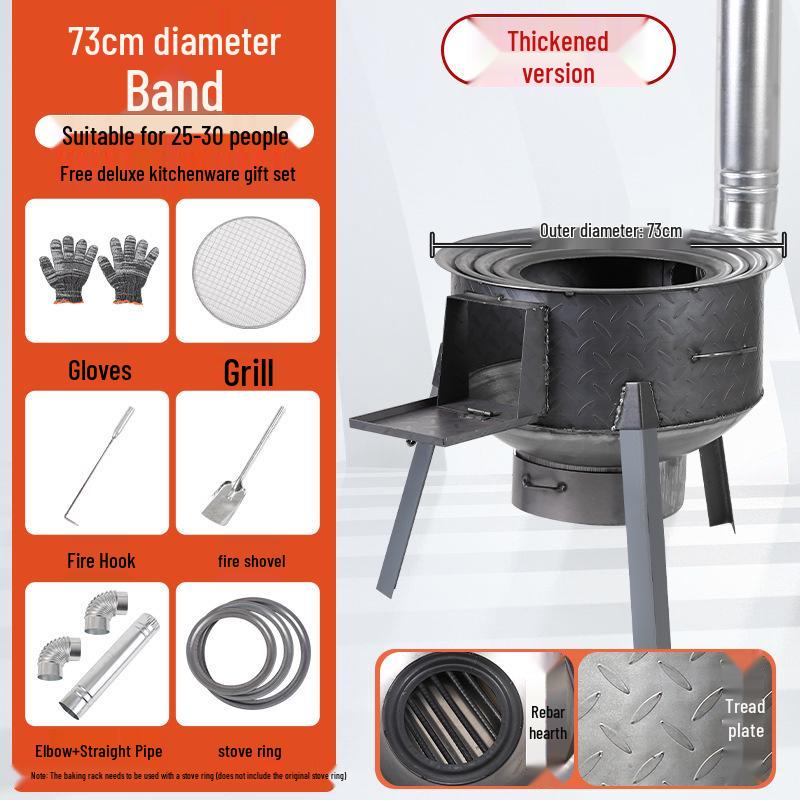 Portable Outdoor Firewood Stove with Large Iron Pot