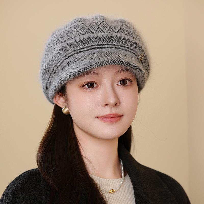 Hat Women Winter In The Elderly Autumn and Winter Warm Rabbit Hair Beret Fashion Cold Knitted Hat