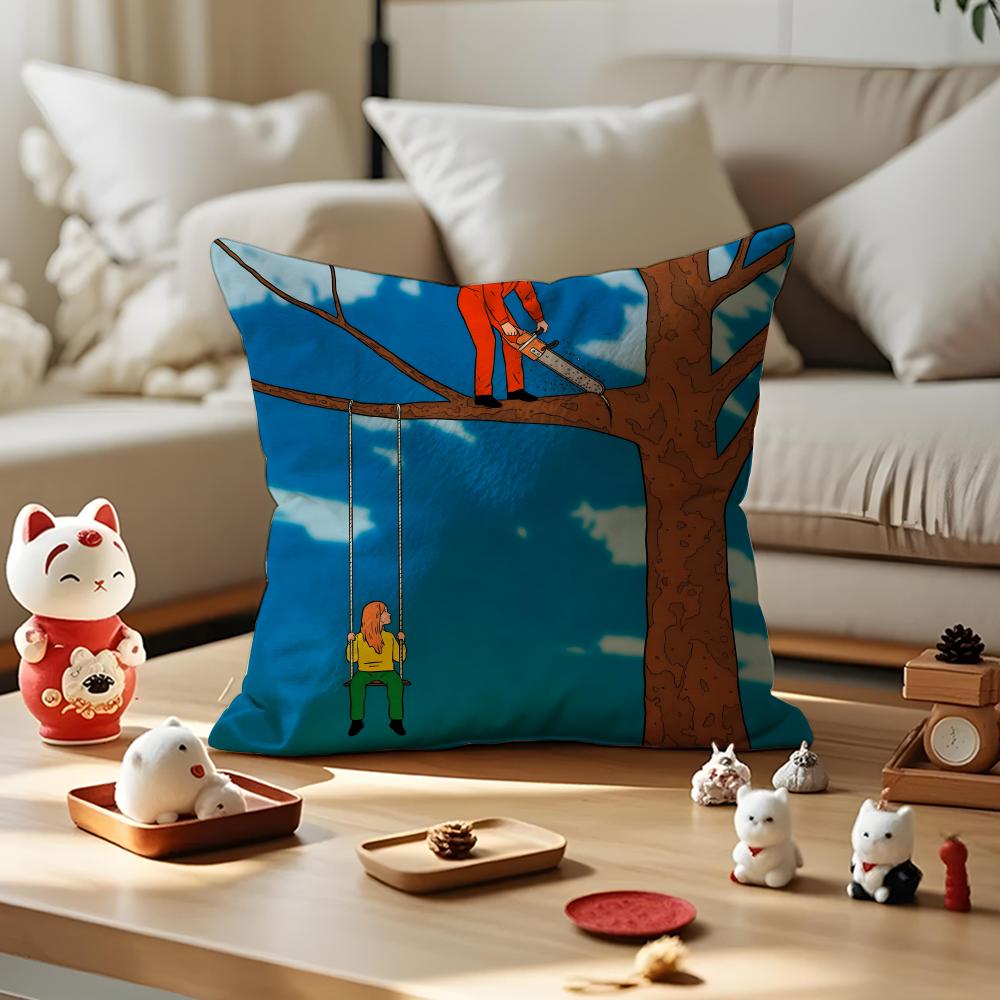 Parody Art Illustration Cushion Cover Anti-dustmite Pillowcase Invisible Zipper Silky Short Plush Sofa Cushion Cover