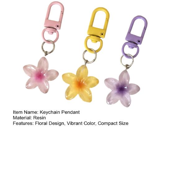 3Pcs Keychain Pendant Transparent Resin Flower Design Small Portable Decorative Pendant Bags Keys Wallets Cars Accessory