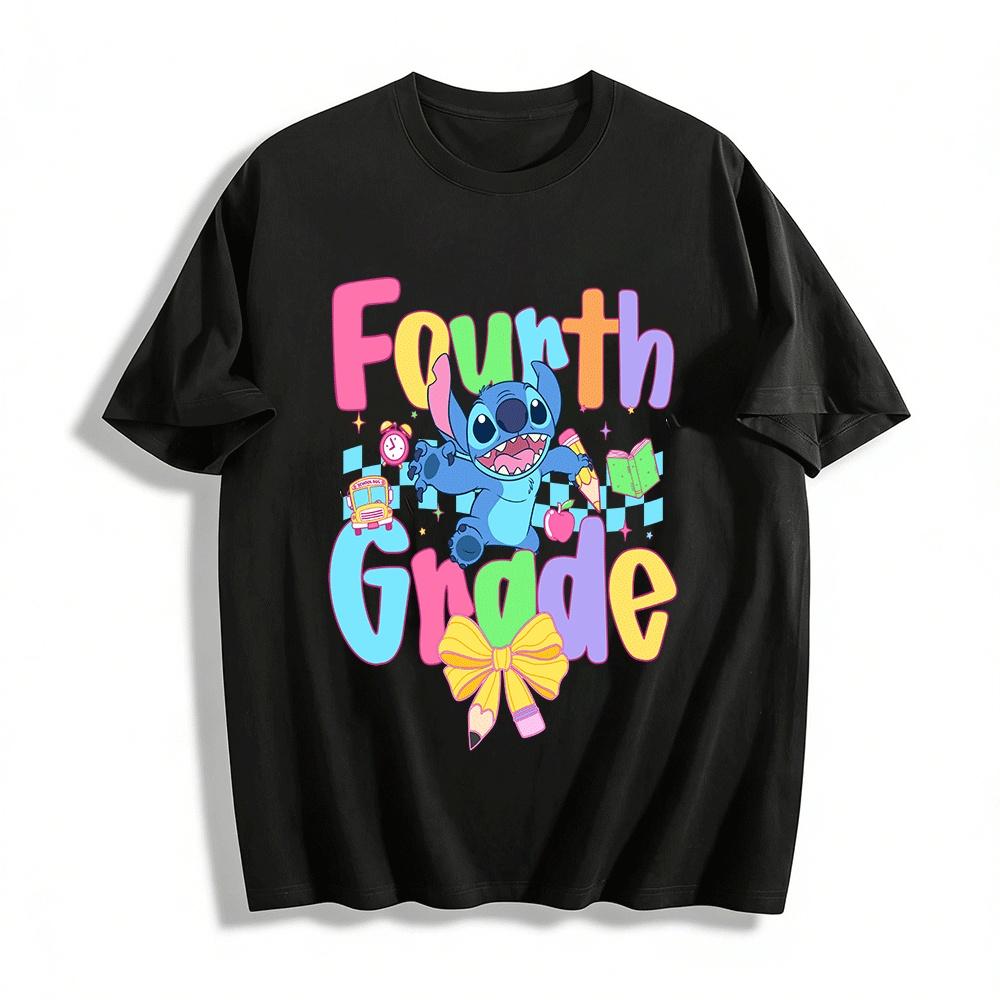 Cute Stitch Fourth Grade Back To School Kids Printed T-Shirt Pure cotton T-shirt XXS