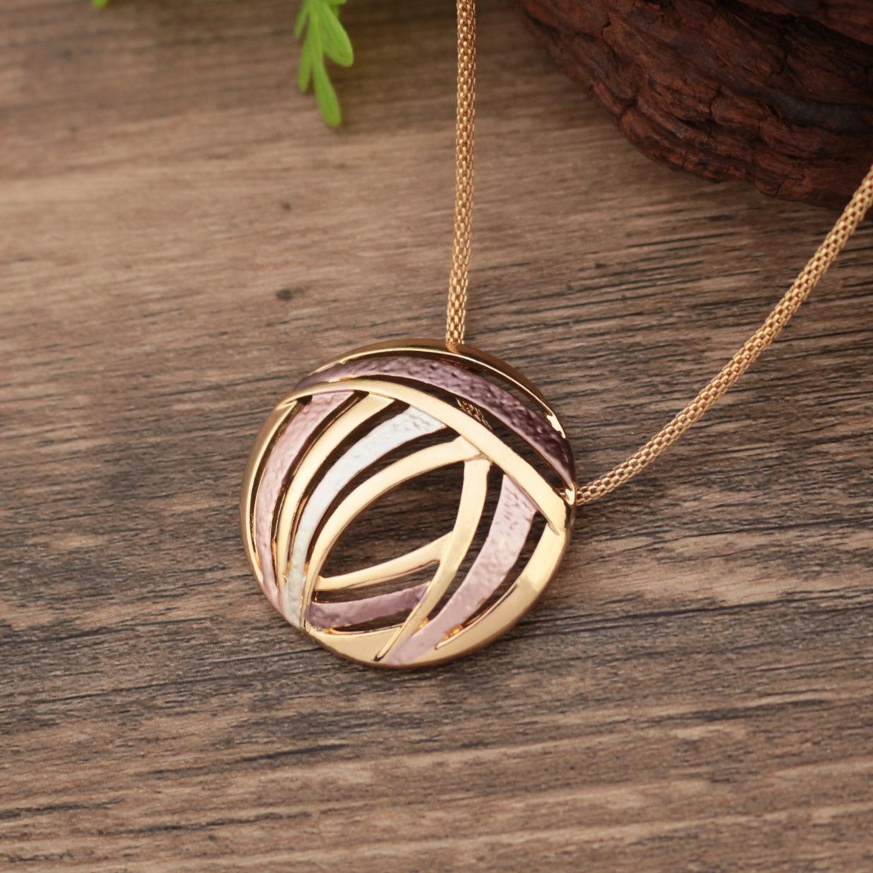 

New enamel color round hollow geometric line small pendant, women s simple irregular line necklace