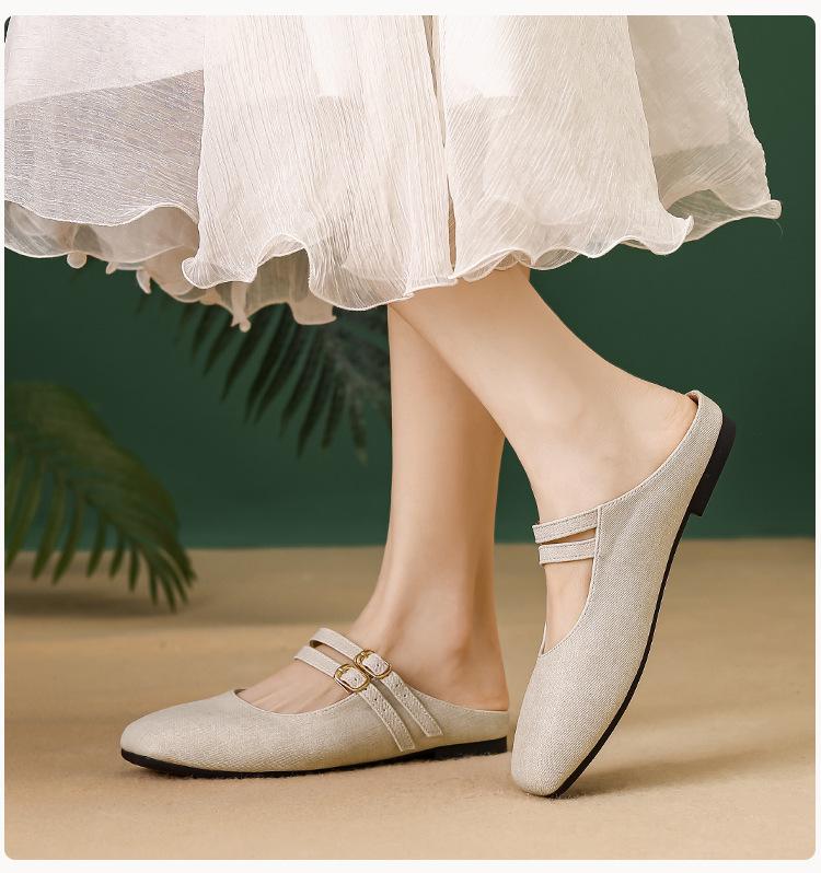 Women's 2024 Summer Flat Mule Slippers - Pointed Toe, Half Coverage, Evening Wear