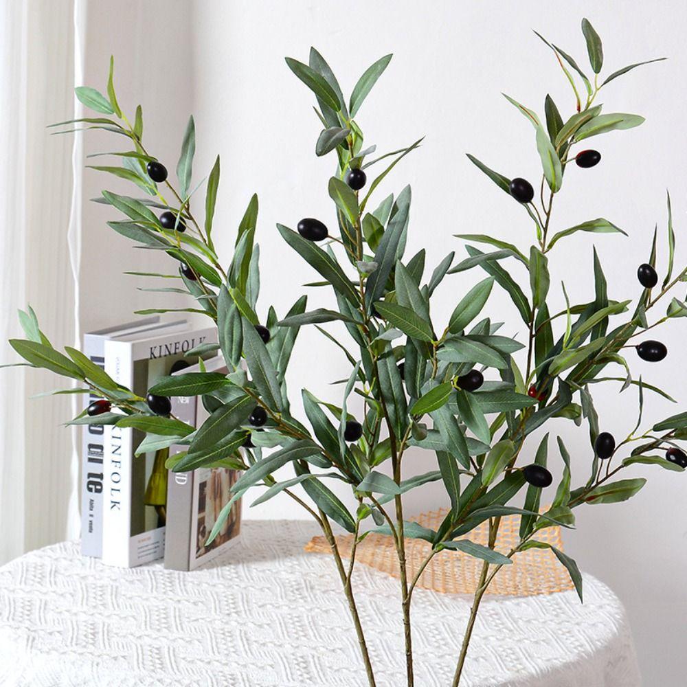 Plastic Artificial Olive Branch 4 Fork Fake Plant Fake Olive Tree  Living Room Desktop
