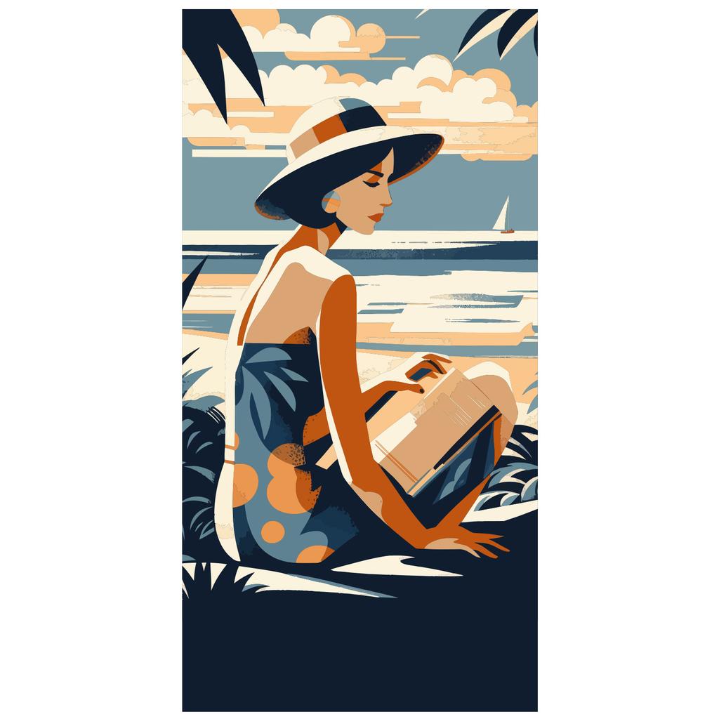A double-sided velvet sports towel, beautiful woman by the sea, beach towel, printed quick-drying bath towel, water absorption