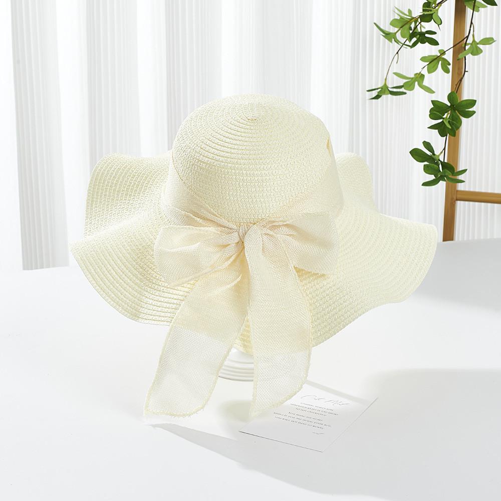 Sun Hat Women Summer Wide Brim Straw Hat With Bow For Beach And Sun Protection