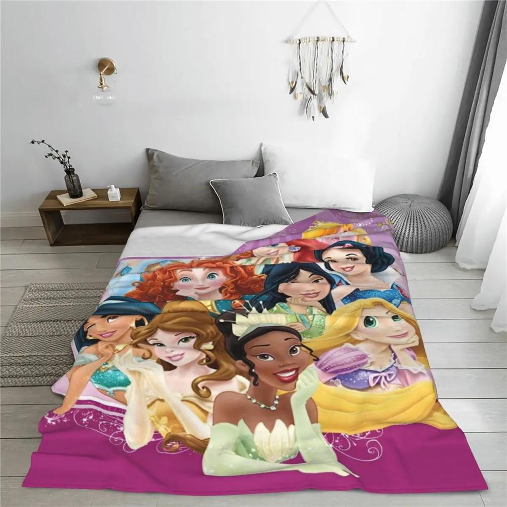 Cartoon Princess Blanket Fleece Print Beauty Gift for Girls Multifunction Warm Throw Blanket for Bed Bedroom Bedding Throws