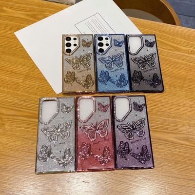 Samsung S25Ultra Phone Case 3D Glitter Water Diamond Butterfly S24plus Anti-drop Soft Case A26