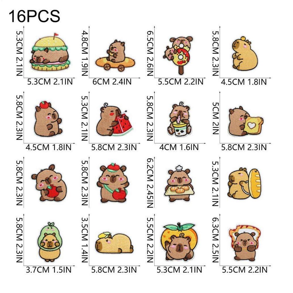 

18 шт. Мультяшные вышитые нашивки с капибарой, наклейки для ремонта, милые мультяшные DIY термоаппликации для джинсов, курток, шляп, сумок
