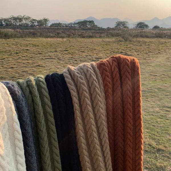 WTEMPO Solid Color Soft Winter Long Warm Knitted Scarves Women's Thickened Windproof Cold-proof Versatile Casual Scarves