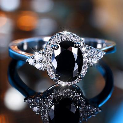 Cute Female Black Oval Zircon Stone Engagement Ring Trendy  Color Bride Wedding Jewelry Gift For Women