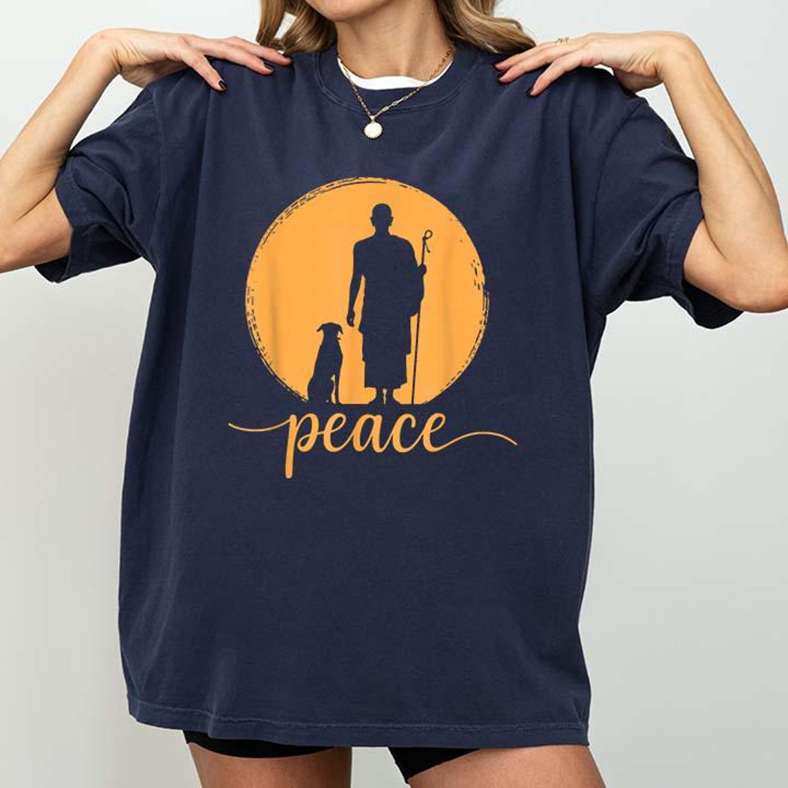 Walk for Peace Monks with Aloka Dog Minimalist Zen Art T-Shirt 4XL