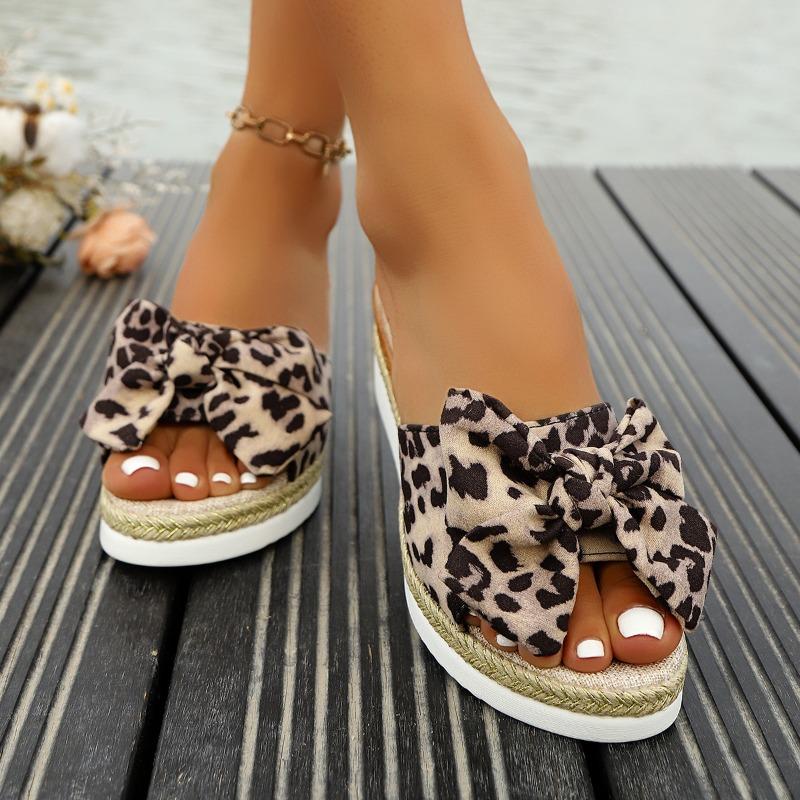 Dámské mašličkové peep-toe pletené platformové nazouváky Lehké ležérní boty