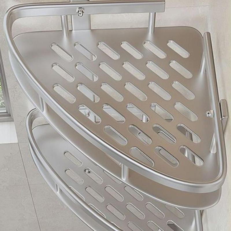Space Aluminum Bathroom Shelf No Punching Shower Caddy Sheves Kitchen Storage Basket Adhesive Suction Corner Shelves Shower