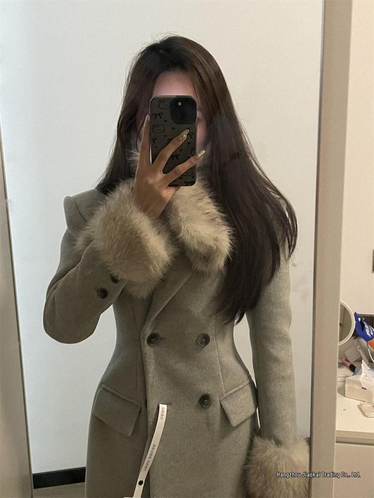 Elegancka kamizelka w kształcie klepsydry: Gruba, ciepła, długa wełniana kurtka damska – nowy styl na jesień/zimę