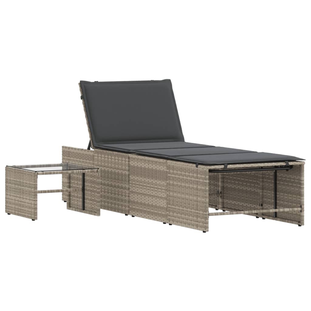 2 Piece Sun Lounger Set with Table Light Grey Poly Rattan