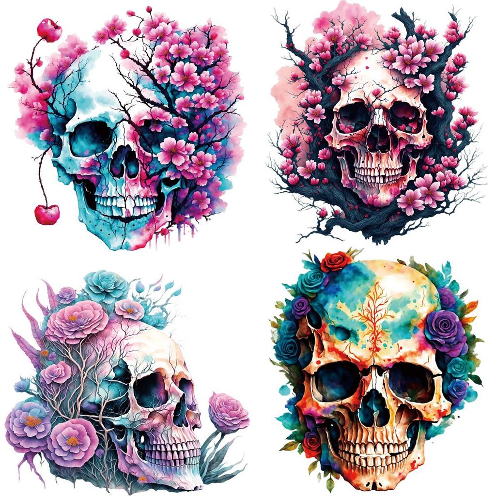 Iron-On Transfers Flower Skulls Thermal Press Vinyl A-Level Washable DIY Hoodies Tops Patch On Clothes Hiphop Skull