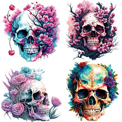 Nažehlovací obtisky Květinové lebky Termolis Vinyl A-Level Pratelné DIY Mikiny Topy Nášivka na oblečení Hiphop Skull