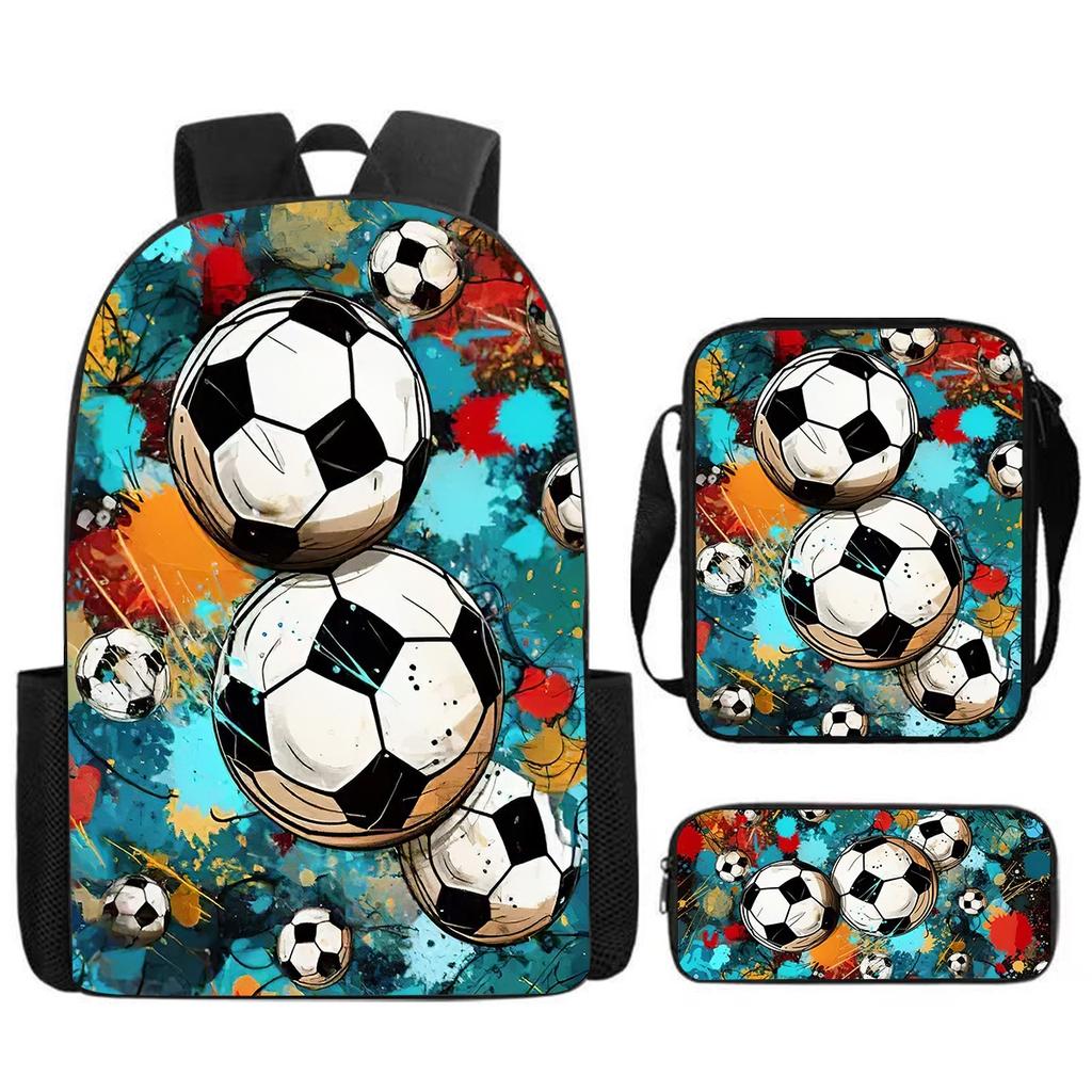 Mochila escolar de grande capacidade com alça de ombro; conjunto de estojo de lápis de três peças para estudante